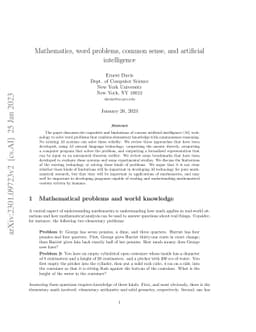Mathematics, word problems, common sense, and artificial intelligence