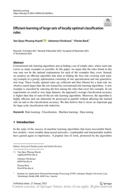 Efficient learning of large sets of locally optimal classification rules