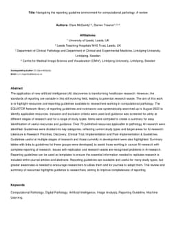 Navigating the reporting guideline environment for computational
  pathology: A review