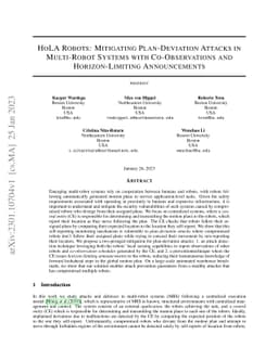 HoLA Robots: Mitigating Plan-Deviation Attacks in Multi-Robot Systems
  with Co-Observations and Horizon-Limiting Announcements