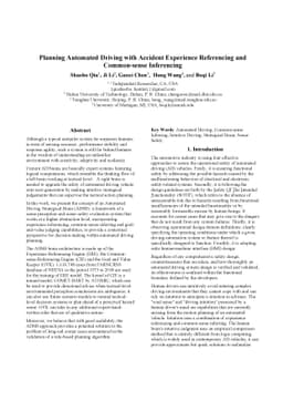 Planning Automated Driving with Accident Experience Referencing and
  Common-sense Inferencing