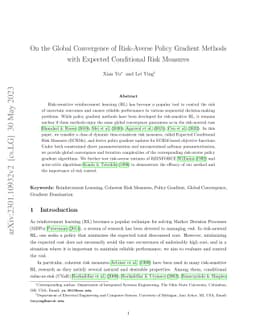 On the Global Convergence of Risk-Averse Policy Gradient Methods with Expected Conditional Risk Measures
