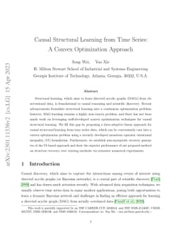 Causal Structural Learning from Time Series: A Convex Optimization
  Approach
