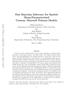 Fast Bayesian inference for spatial mean-parameterized
  Conway-Maxwell-Poisson models