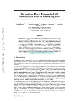 Harmonizing Flows: Unsupervised MR harmonization based on normalizing
  flows