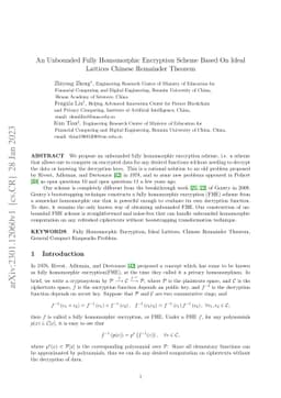 An Unbounded Fully Homomorphic Encryption Scheme Based on Ideal Lattices
  and Chinese Remainder Theorem