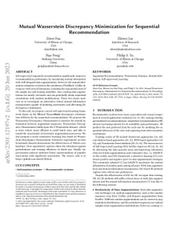 Mutual Wasserstein Discrepancy Minimization for Sequential
  Recommendation