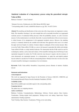 Statistical evaluation of a long-memory process using the generalized
  entropic Value-at-Risk