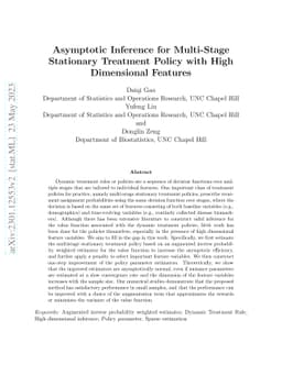Asymptotic Inference for Multi-Stage Stationary Treatment Policy with Variable Selection