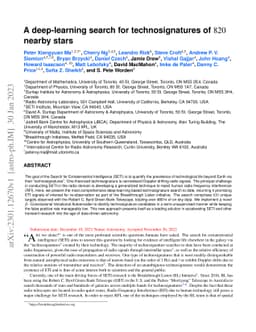 A deep-learning search for technosignatures of 820 nearby stars