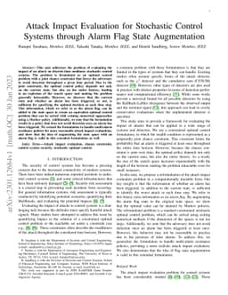 Attack Impact Evaluation for Stochastic Control Systems through Alarm
  Flag State Augmentation