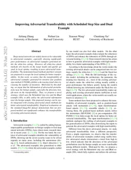 Improving Adversarial Transferability with Scheduled Step Size and Dual
  Example