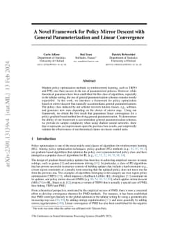 A Novel Framework for Policy Mirror Descent with General
  Parameterization and Linear Convergence