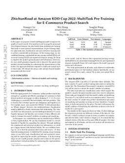 ZhichunRoad at Amazon KDD Cup 2022: MultiTask Pre-Training for
  E-Commerce Product Search