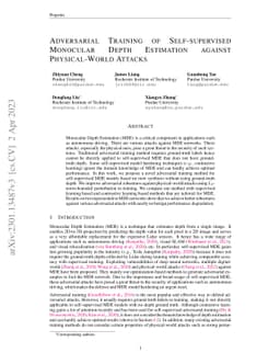 Adversarial Training of Self-supervised Monocular Depth Estimation
  against Physical-World Attacks