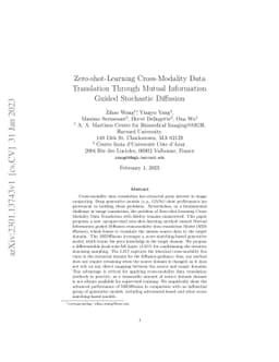 Zero-shot-Learning Cross-Modality Data Translation Through Mutual
  Information Guided Stochastic Diffusion