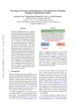 The Impacts of Unanswerable Questions on the Robustness of Machine
  Reading Comprehension Models