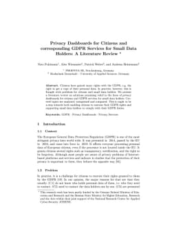 Privacy Dashboards for Citizens and corresponding GDPR Services for
  Small Data Holders: A Literature Review