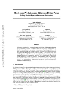 Short-term Prediction and Filtering of Solar Power Using State-Space
  Gaussian Processes