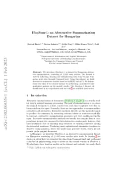 HunSum-1: an Abstractive Summarization Dataset for Hungarian