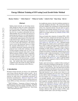 Energy Efficient Training of SNN using Local Zeroth Order Method