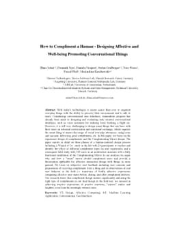 How to Compliment a Human -- Designing Affective and Well-being
  Promoting Conversational Things