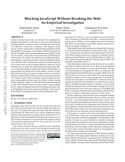 Blocking JavaScript without Breaking the Web: An Empirical Investigation