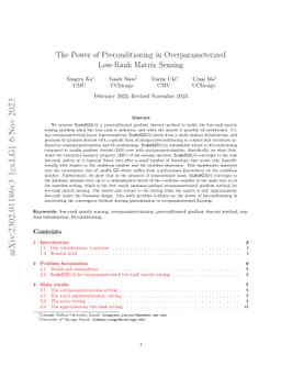 The Power of Preconditioning in Overparameterized Low-Rank Matrix
  Sensing