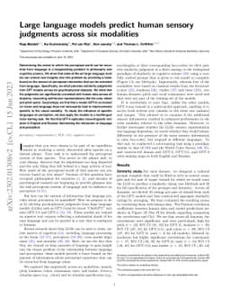 Large language models predict human sensory judgments across six
  modalities