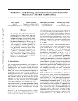 Randomized Greedy Learning for Non-monotone Stochastic Submodular
  Maximization Under Full-bandit Feedback