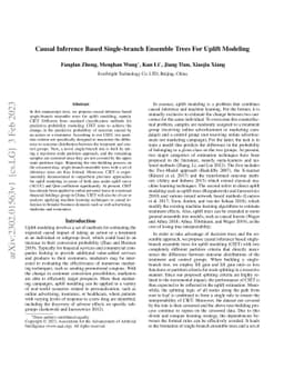 Causal Inference Based Single-branch Ensemble Trees For Uplift Modeling