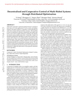 Decentralised and Cooperative Control of Multi-Robot Systems through
  Distributed Optimisation