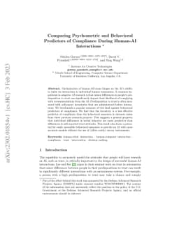Comparing Psychometric and Behavioral Predictors of Compliance During
  Human-AI Interactions