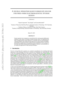 A neural operator-based surrogate solver for free-form electromagnetic
  inverse design