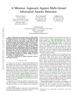 A Minimax Approach Against Multi-Armed Adversarial Attacks Detection