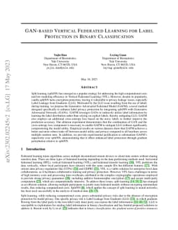 GAN-based Vertical Federated Learning for Label Protection in Binary
  Classification