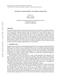Getting to "rate-optimal'' in ranking & selection