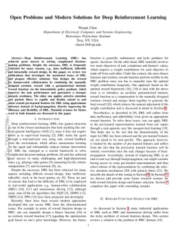 Open Problems and Modern Solutions for Deep Reinforcement Learning
