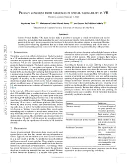 Privacy concerns from variances in spatial navigability in VR