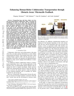 Enhancing Human-Robot Collaboration Transportation through
  Obstacle-Aware Vibrotactile Feedback