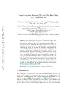 Meta-Learning Siamese Network for Few-Shot Text Classification