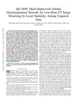 QS-ADN: Quasi-Supervised Artifact Disentanglement Network for Low-Dose
  CT Image Denoising by Local Similarity Among Unpaired Data