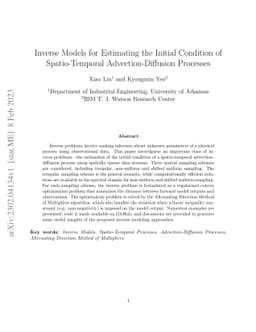 Inverse Models for Estimating the Initial Condition of Spatio-Temporal
  Advection-Diffusion Processes