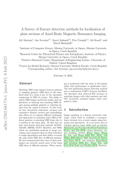 A Survey of Feature detection methods for localisation of plain sections
  of Axial Brain Magnetic Resonance Imaging