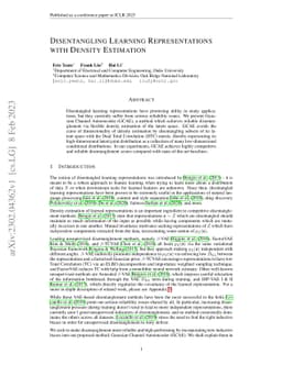 Disentangling Learning Representations with Density Estimation