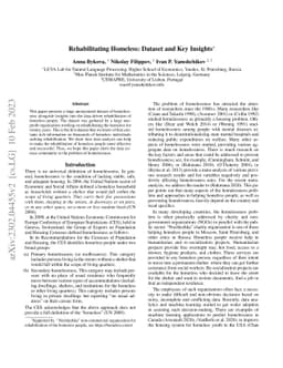 Rehabilitating Homeless: Dataset and Key Insights
