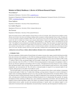 Robotics in Elderly Healthcare: A Review of 20 Recent Research Projects