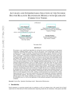 Accurate and Interpretable Solution of the Inverse Rig for Realistic
  Blendshape Models with Quadratic Corrective Terms