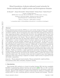 Mixed formulation of physics-informed neural networks for
  thermo-mechanically coupled systems and heterogeneous domains