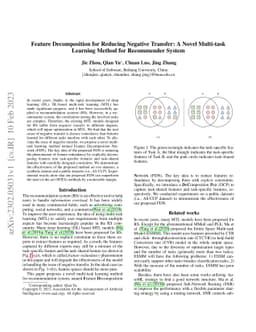 Feature Decomposition for Reducing Negative Transfer: A Novel Multi-task
  Learning Method for Recommender System